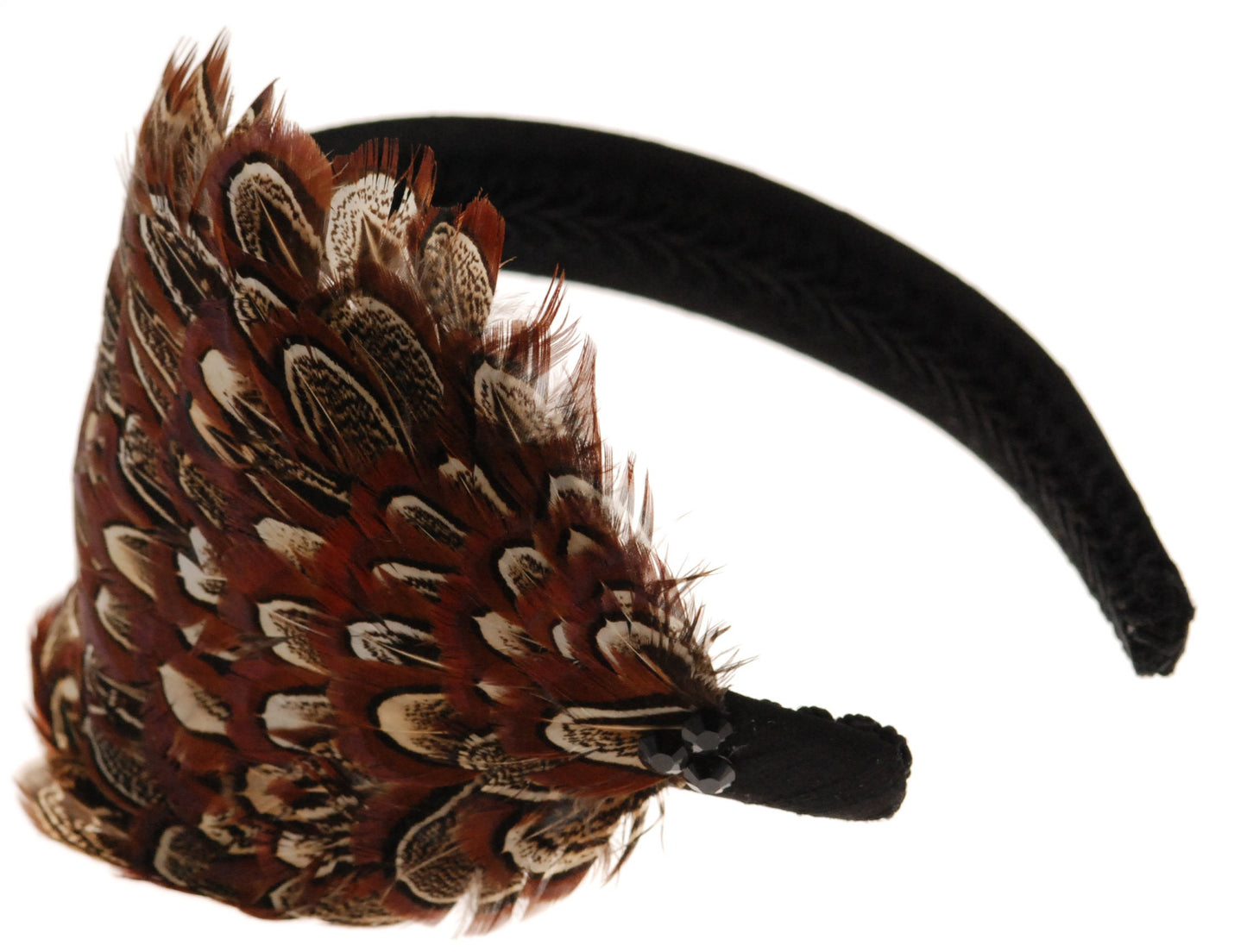 Karin's Garden 1" "Flapper" Feather Headband Black Silk Made in the USA