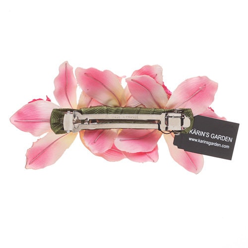 Karin's Garden "Margaret" Pink Mini Vanda Orchids Hair Barrette Clip - Made in the USA - French Barrette