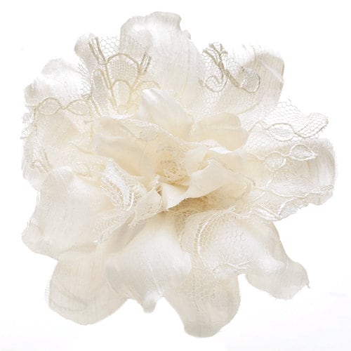 Karin's Garden 4" Ivory Silk & Lace Flower Pin Brooch Hair Clip Made in the USA