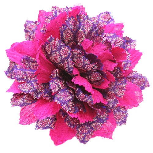 Karin's Garden Pink Silk Flower Pin Brooch or Clip Silk Sari Fabric from India Flower Made in the USA