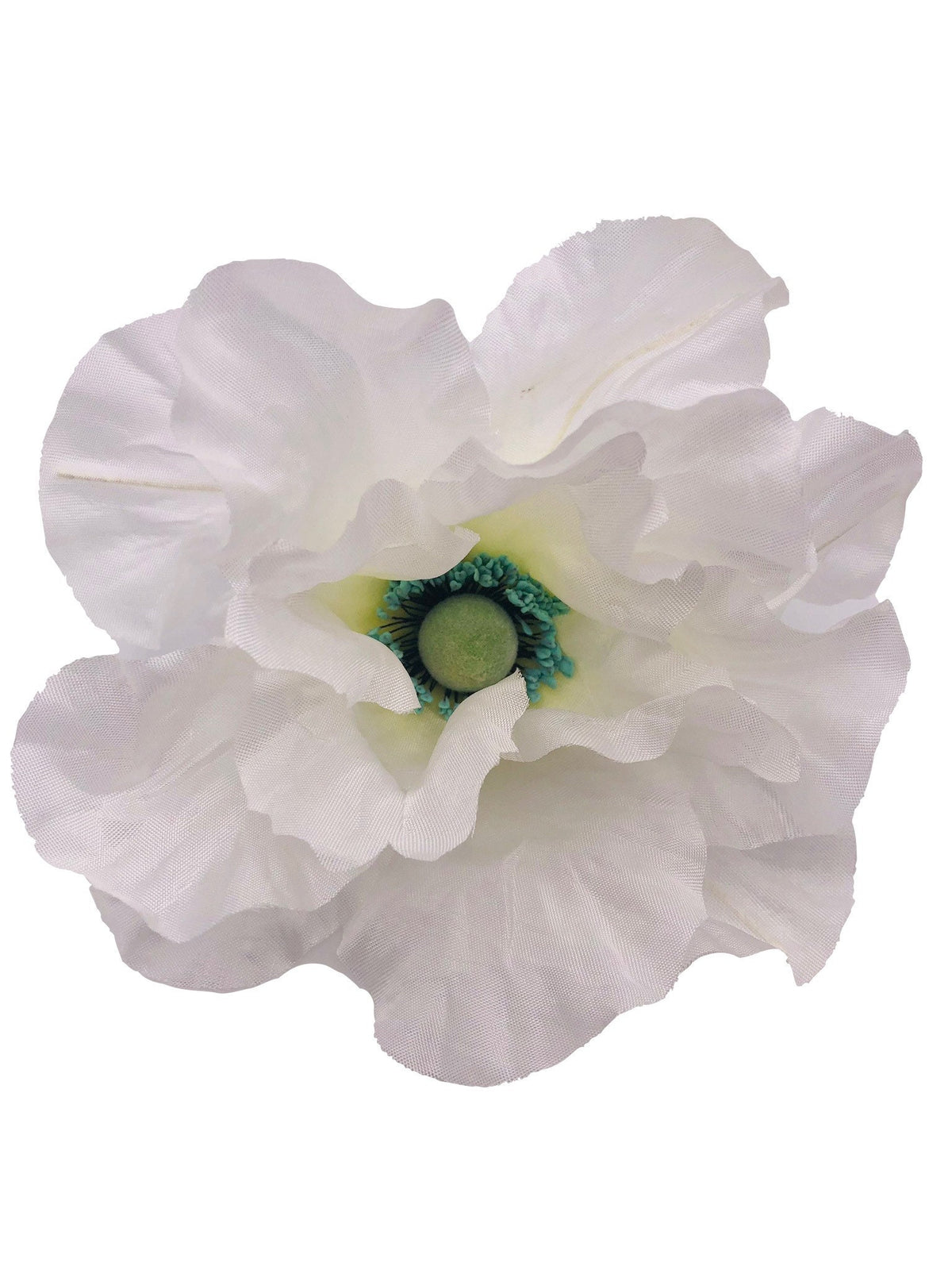 White Vintage German Silk Poppy Brooch & Clip, 5"