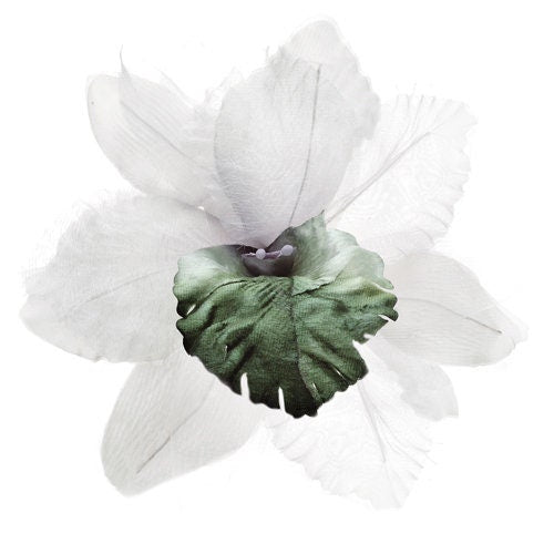 White Silk Orchid Brooch, 5"