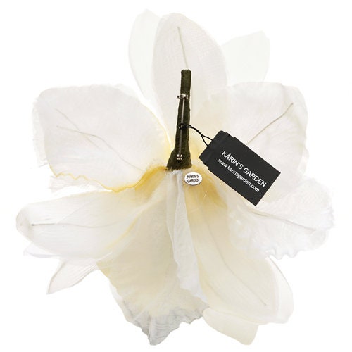 Karin's Garden 5" Ivory White Silk Orchid Pin Brooch