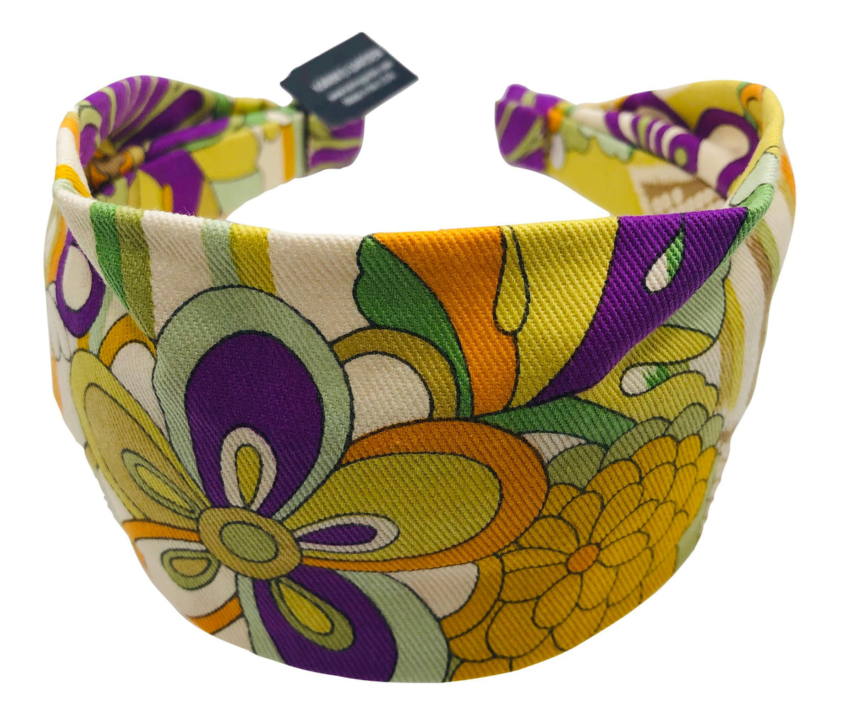 Yellow & Purple Retro Floral Cotton Blend Scarf Headband – Handmade