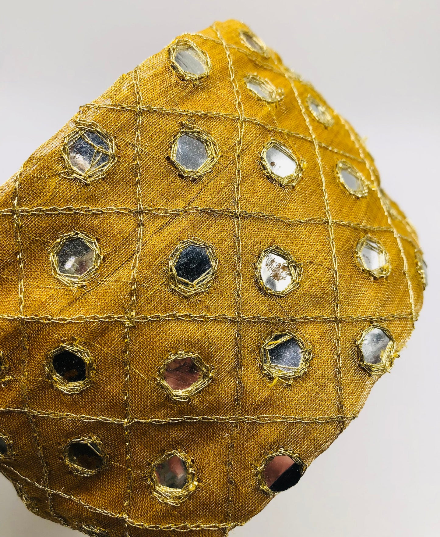 Karin's Garden 2 1/2"- 3"Gold Silk Organza Metallic Scarf Headband with mirrors. Handmade in the USA. Fabric from India