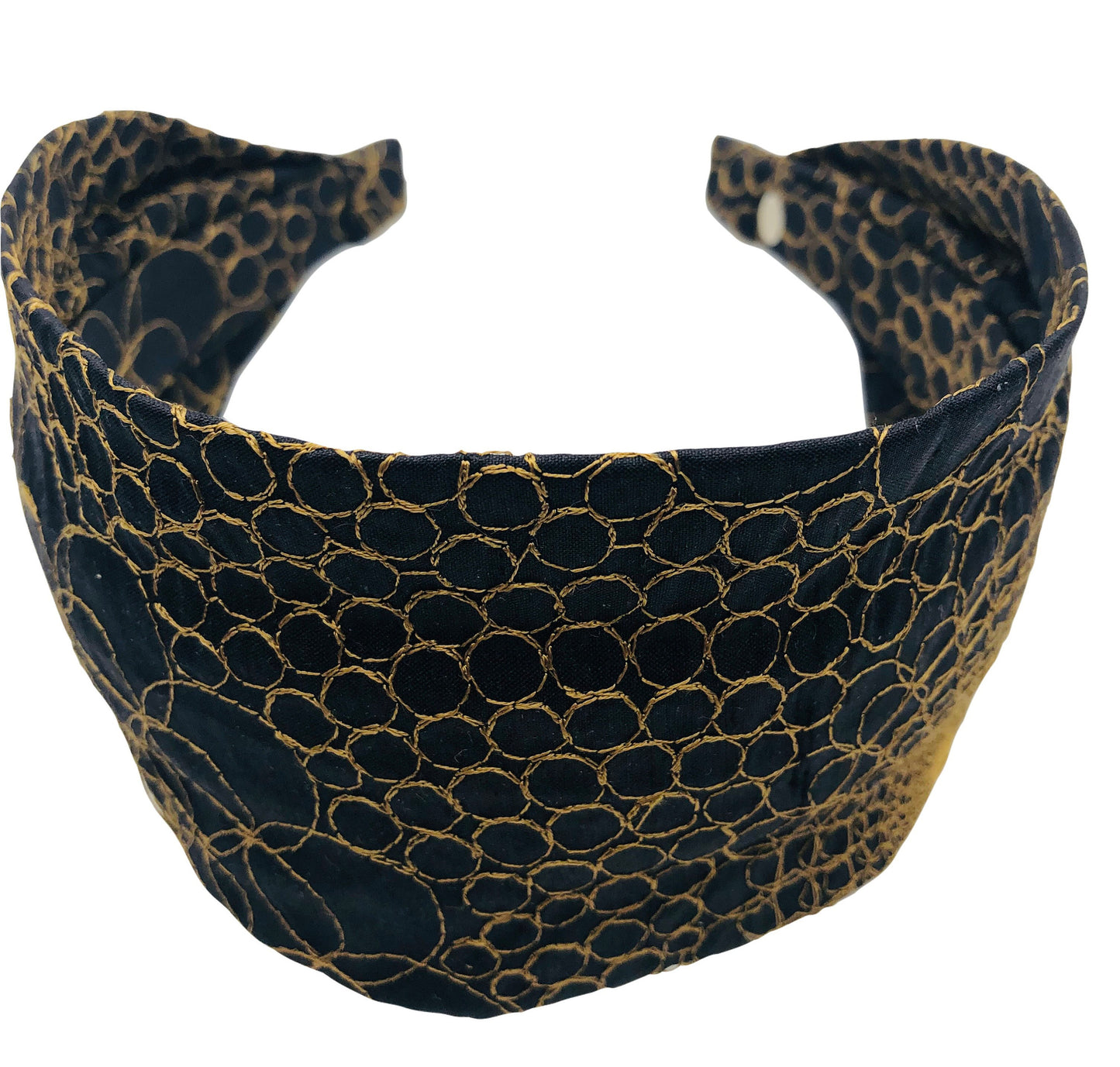 White Gold & Black Gold Grecian Silk Embroidered Scarf Headband. Karin's Garden 2.5-3" Handmade in the USA. In White or Black