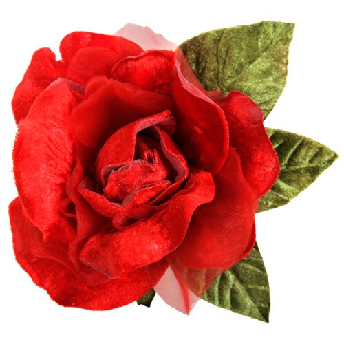 Karin's Garden 4" Red Velvet Silk Rose Pin Brooch