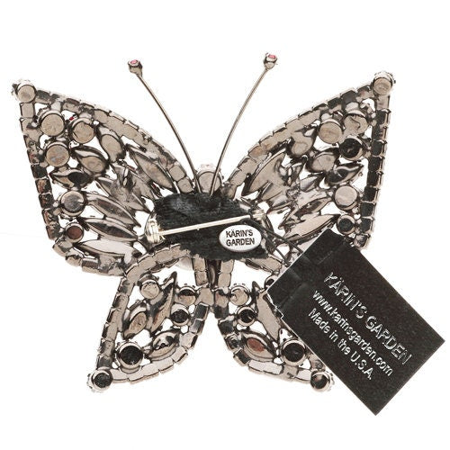 Black Crystal Butterfly Pin Brooch. Karin's Garden 3 1/2"