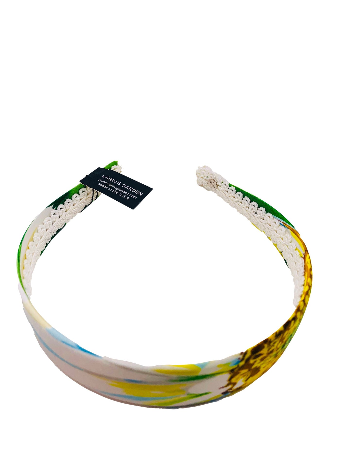 Karin's Garden 1" Daisy Yellow & White Silk Headband in Green. Handmade in the USA.