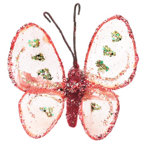 Burgundy Red Sheer Glitter Butterfly Pinch Clip, 2.25"