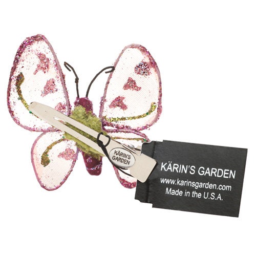 Karin's Garden 2 1/4" Purple Sheer Glitter Butterfly Clip. Easily pinch clip it into your hair or onto your dress.