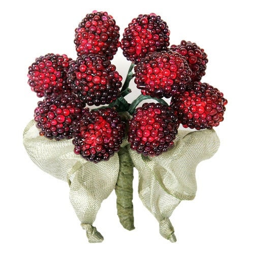 Karin's Garden 3 1/2" Berry Pin with Sheer Bow Pin Brooch.  Available in Red or Black