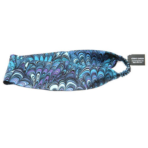 Silk Navy Blue Headband Kaleidoscope Print. Karin's Garden 2 1/2"- 3". Handmade in the US