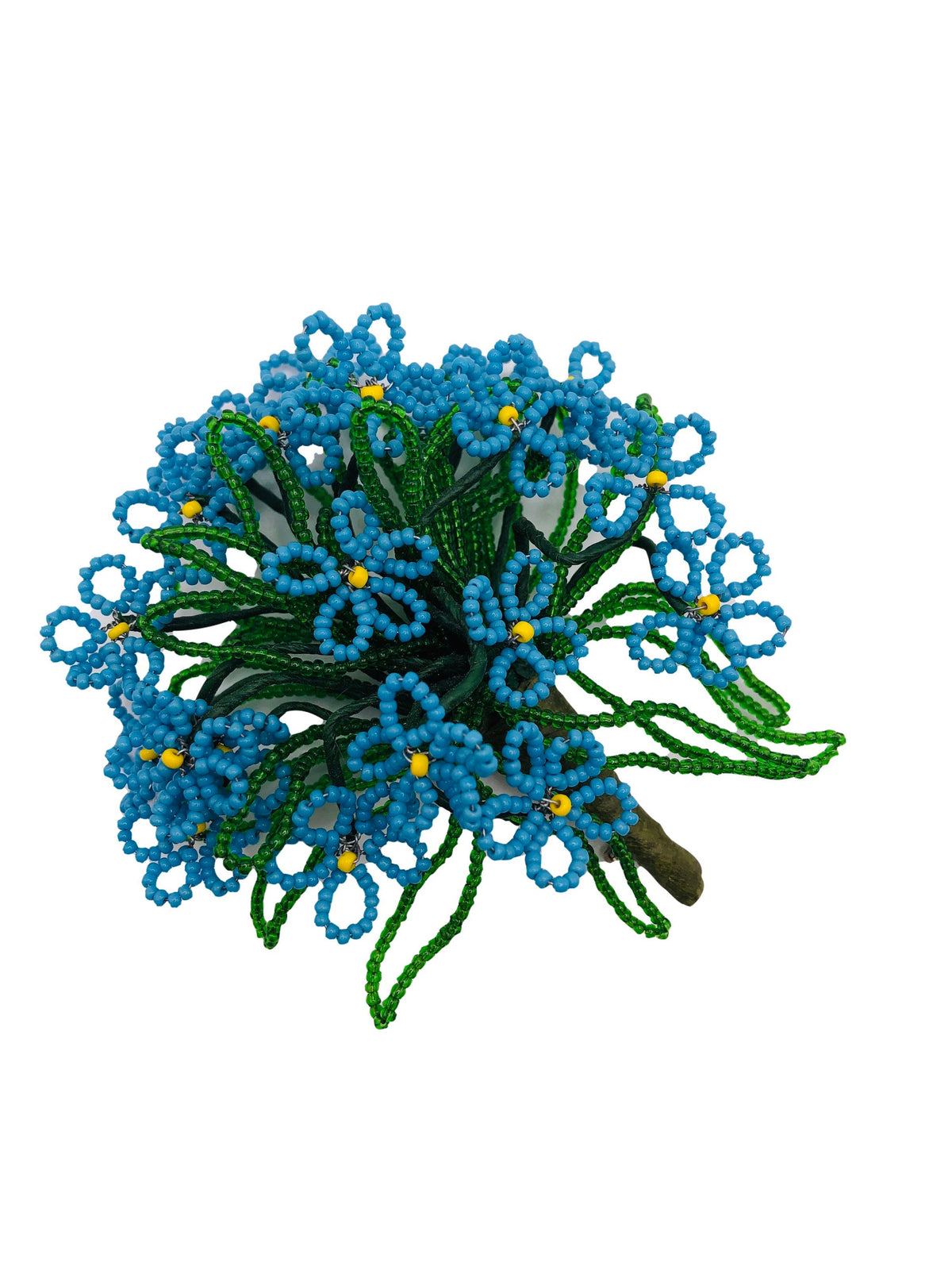 Blue Forget-Me-Nots Hand-Beaded Vintage Brooch, 3.5"