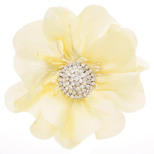 Emma Butter Yellow Silk Poppy with Crystal Center Brooch & Clip, 3.5"