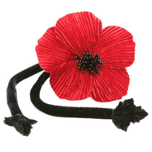 Karin's Garden Velvet Camellia Choker in Red. Bendable Petals. Handmade in the USA