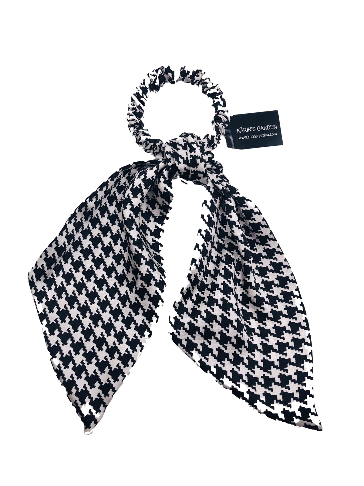 Black & White Houndstooth Silk Charmeuse Hair Elastic