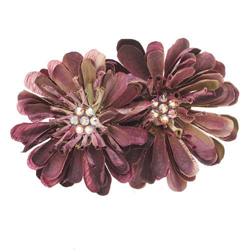 Purple Zinnia & Crystals French Auto Barrette