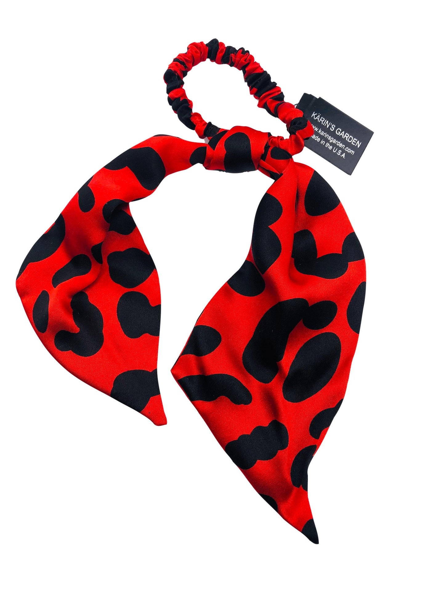 Karin's Garden Red Leopard Silk Elastic. Handmade in the USA.