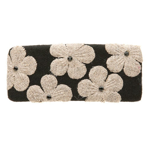 Karin's Garden 4" Linen Daisy with crystals - French Auto Barrette Clip. Handmade in the USA