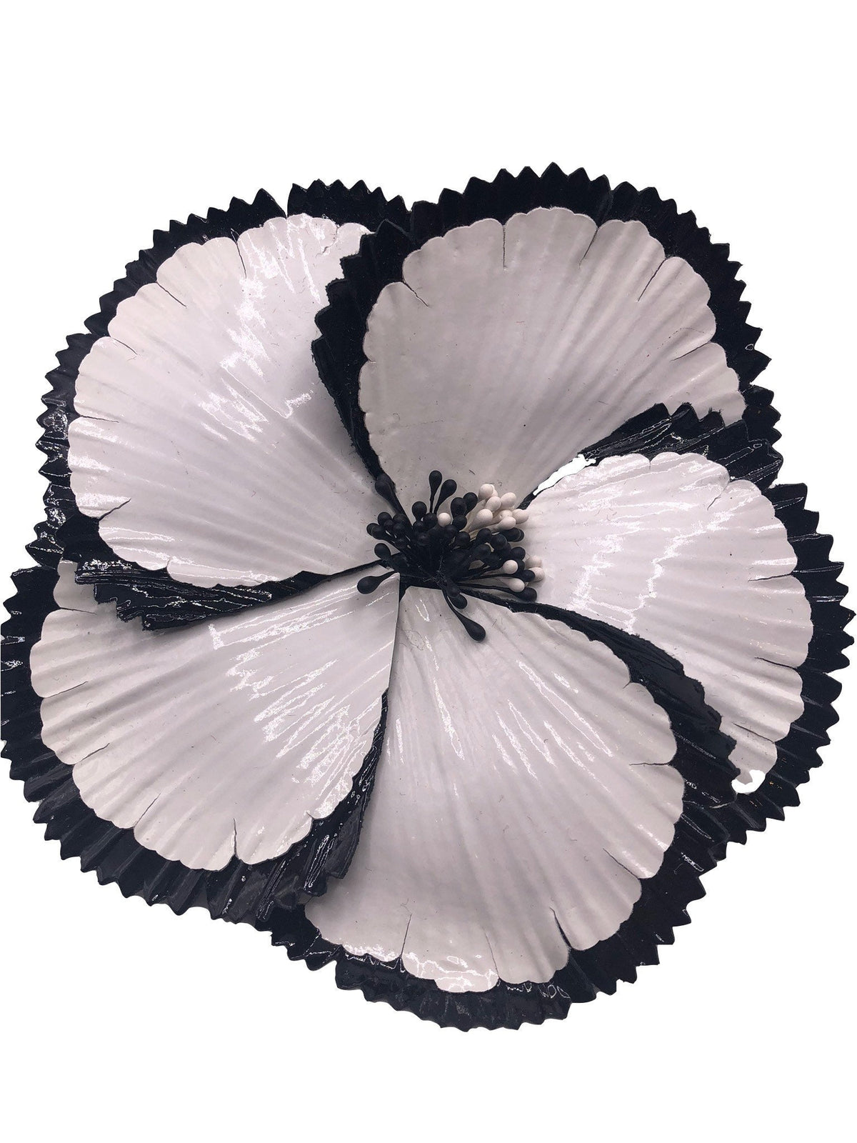 White & Black Patent Leather Camellia Brooch & Clip, 5.5" – Handmade