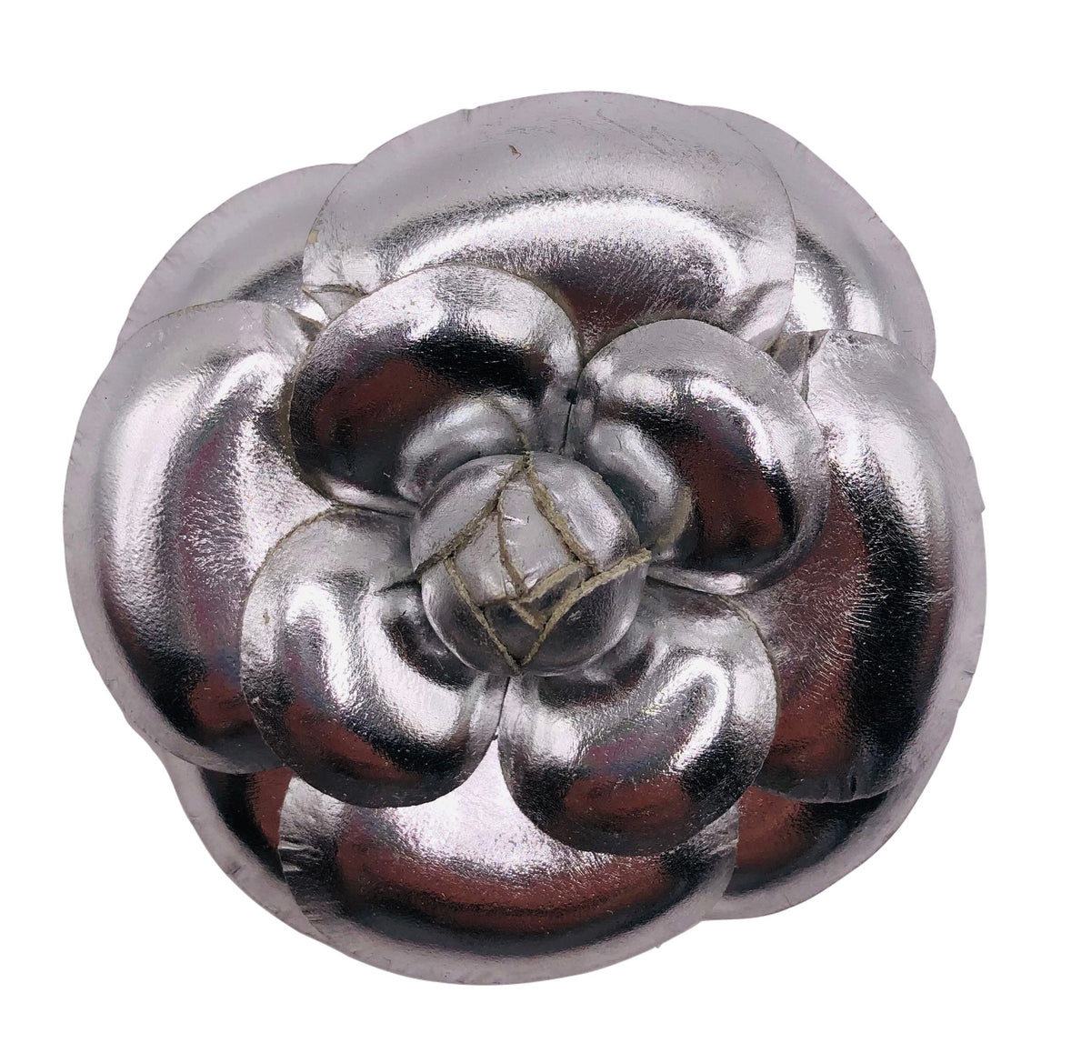 Silver Metallic Leather Camellia Brooch & Clip, 3.25" – Handmade