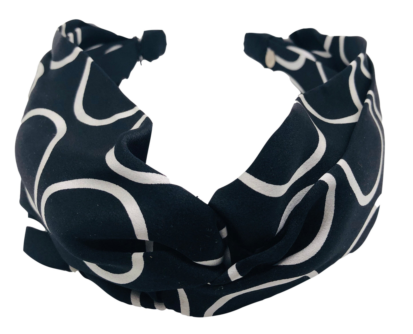 Karin's Garden Silk Black & White Interlocking Headband. Handmade in the USA. In 100% Silk Charmeuse