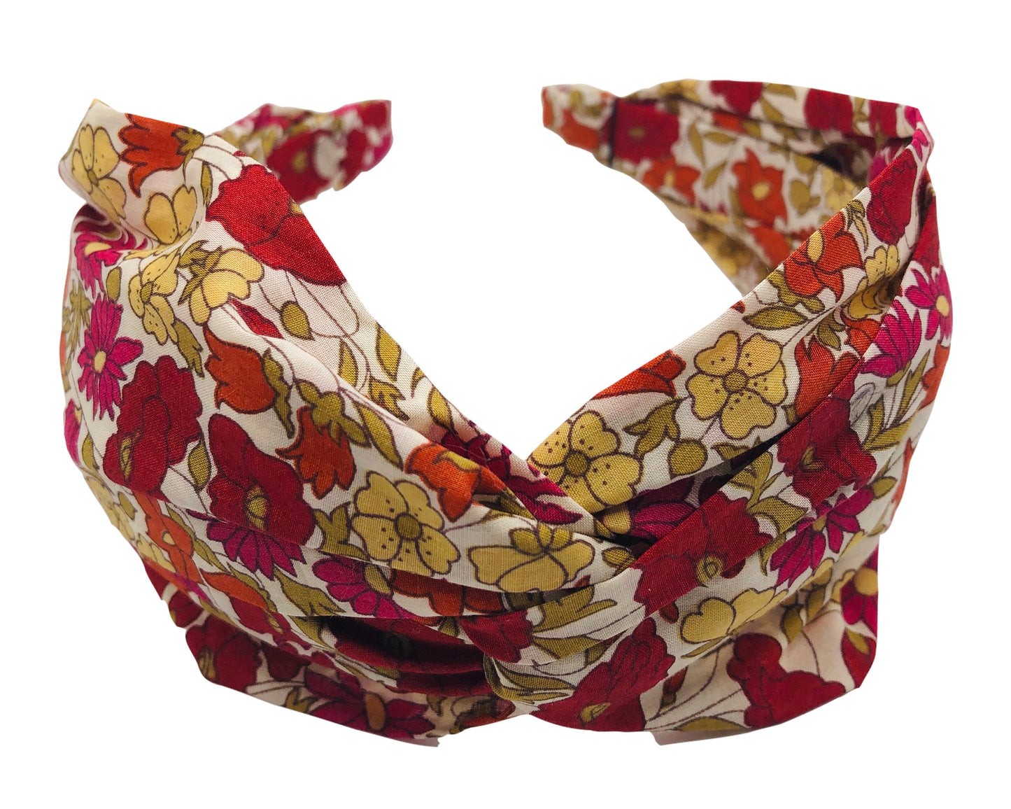 Karin's Garden Liberty of London Interlocking Headband. Floral fabric is 100% Fine Cotton Liberty of London Fabric. Handmade in the USA.