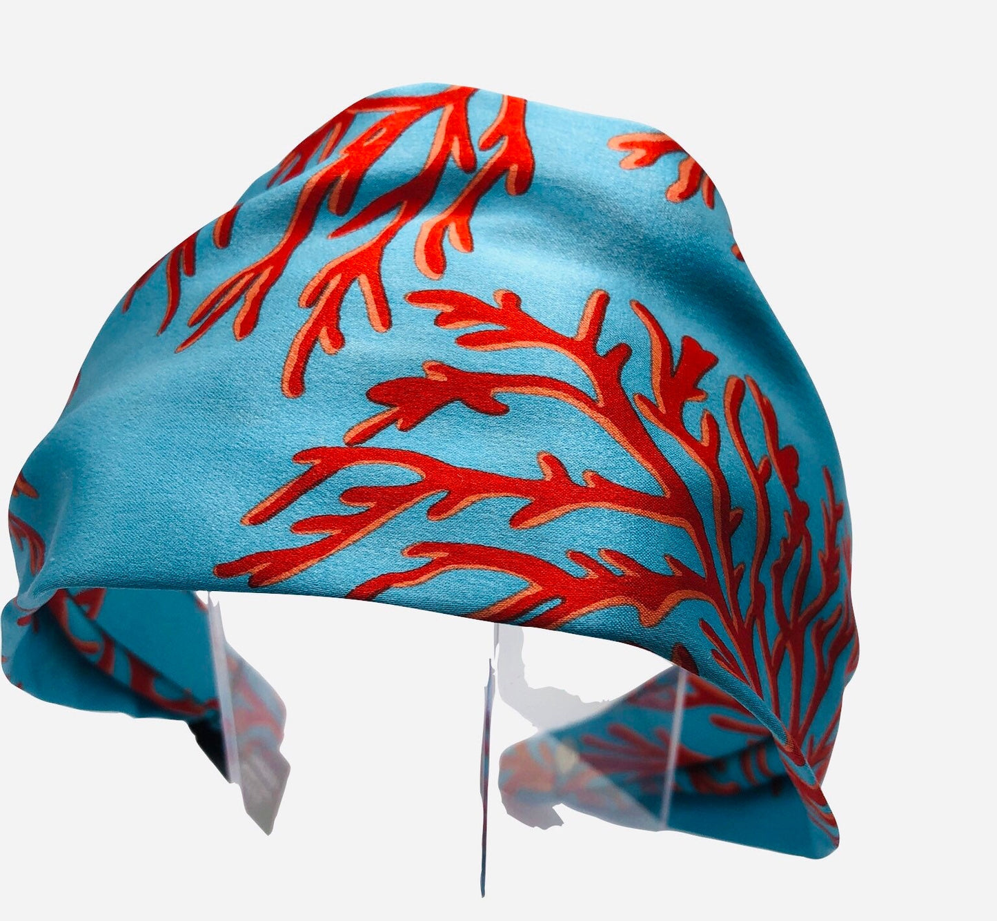Karin's Garden 2 1/2"- 3" Turquoise Orange Silk Coral Scarf Headband. Handmade in the USA
