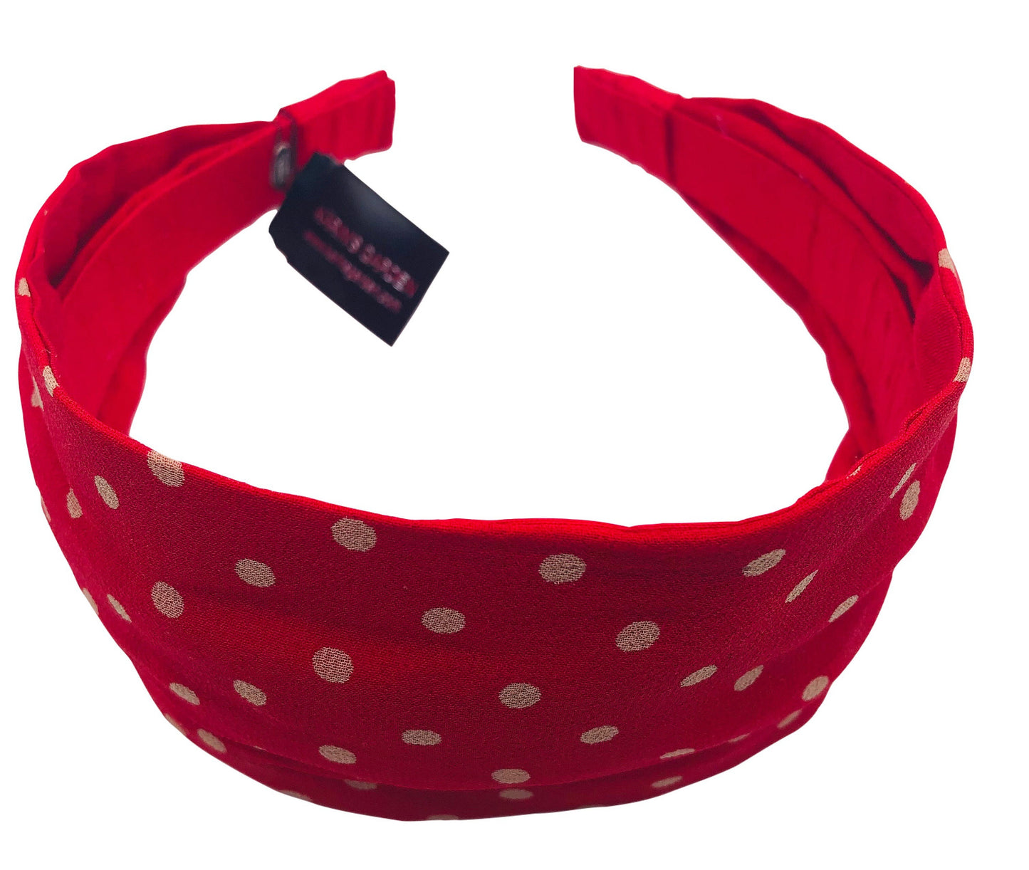 Karin's Garden 2 1/2"- 3" Red Classic Polka Dot Silk Scarf Headband. Handmade in the USA. Silk organza over silk dupioni.