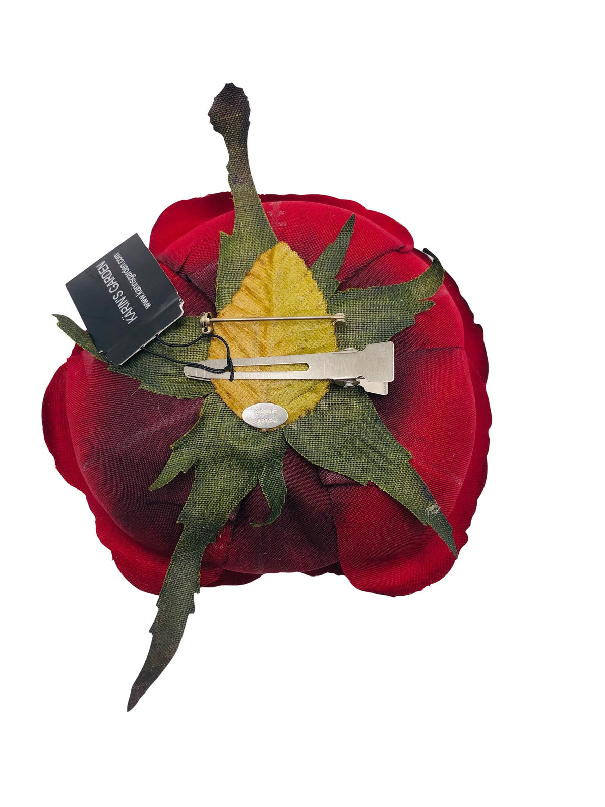 Elizabeth Red Cabbage Rose Brooch & Clip, 4"