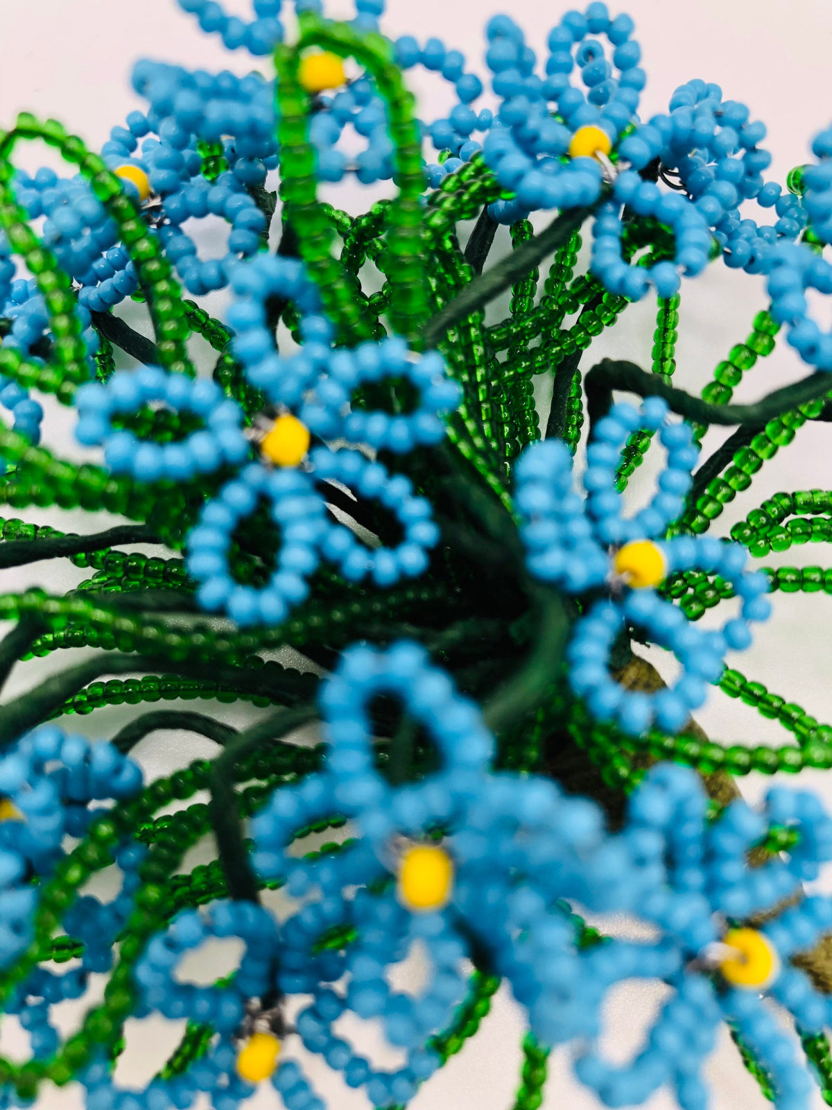 Blue Forget-Me-Nots Hand-Beaded Vintage Brooch, 3.5"