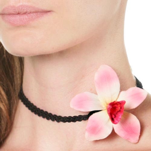 Margaret Pink Mini Vanda Orchid Choker, 2" – Handmade