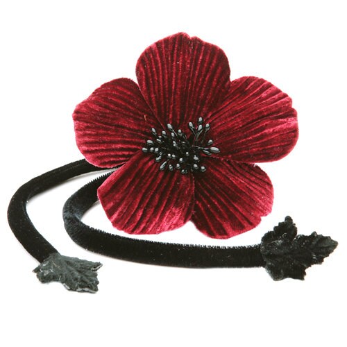 Karin's Garden Velvet Camellia Choker in Wine. Bendable Petals. Handmade in the USA