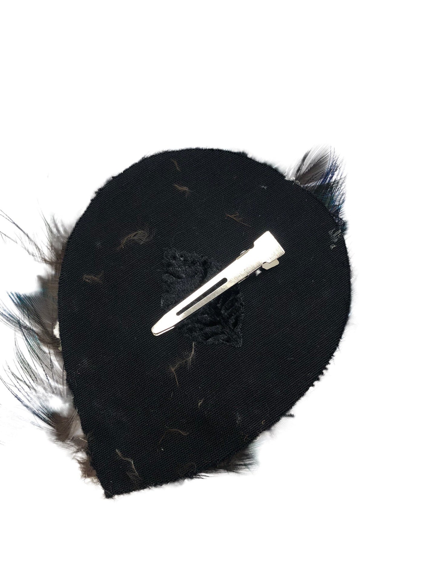 Karin's Garden Black White Feather Pad Clip Approx 4" x 3" Clip Into Hair or clip onto Lapel