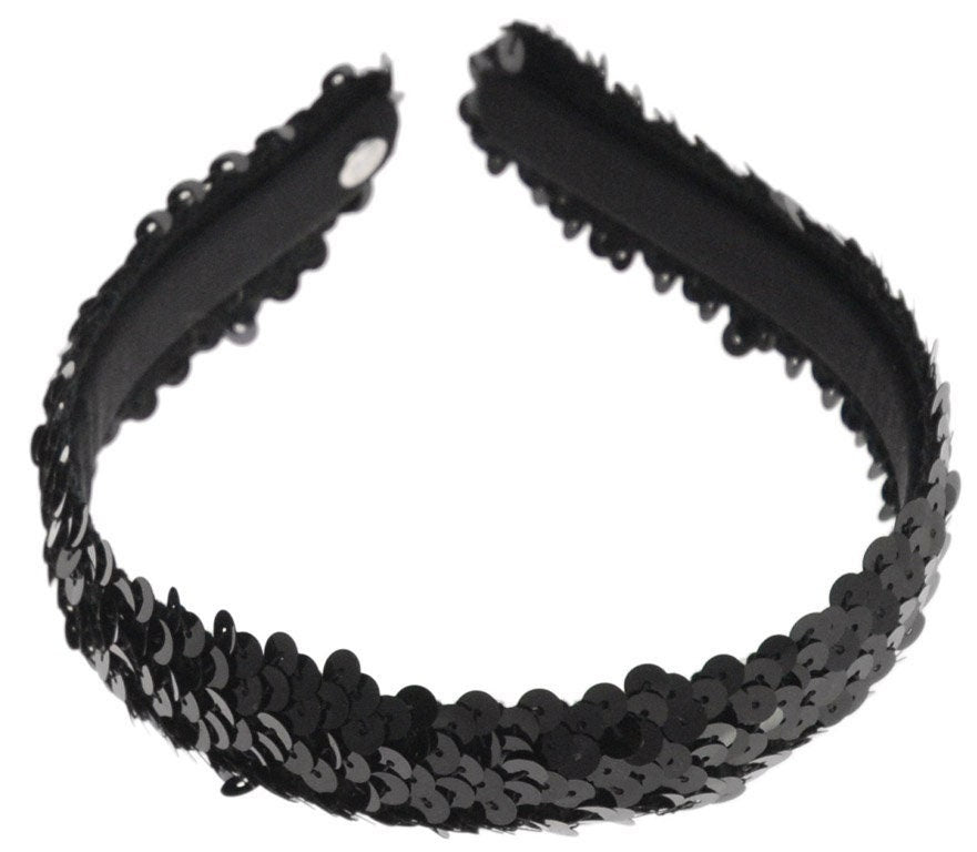 Karin's Garden 1" Black Sequin Metallic Headband Handmade in the USA