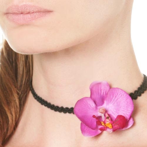 Karin's Garden Phalaenopsis Orchid Choker in Pink. Handmade in the USA. Life like orchid.