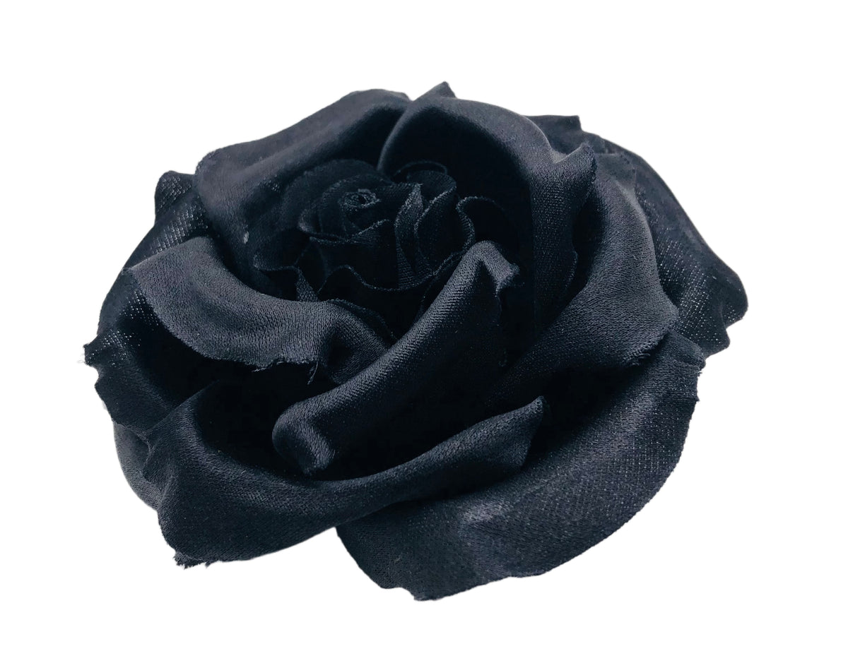 Daphne Black Silk Rose Pin & Clip, 3.5"
