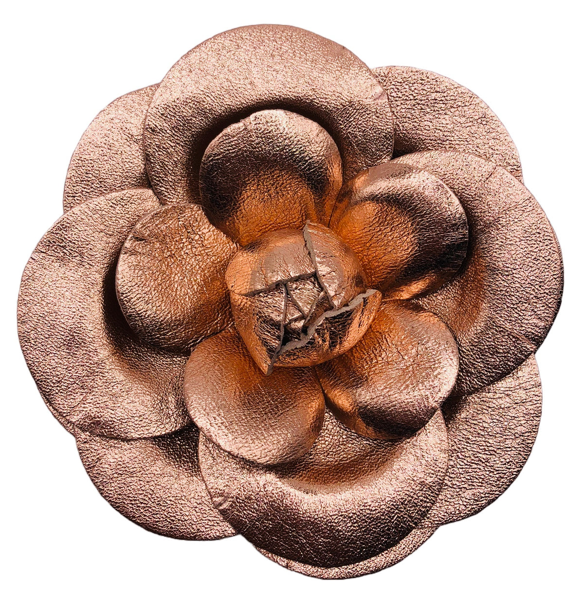 Rose Gold Leather Camellia Pin & Clip, 4"