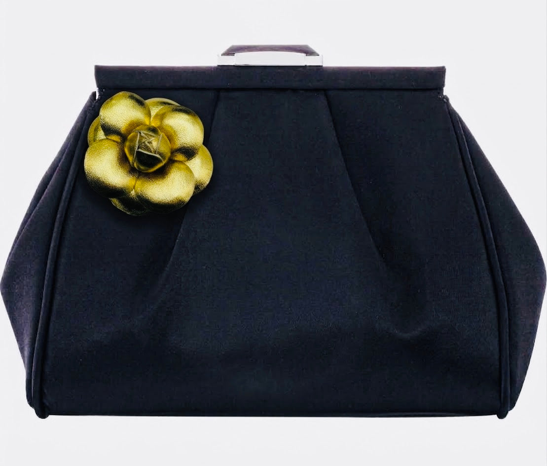 Karin's Garden 2" "Susie" Gold Metallic Leather Camellia Clip.  Made in the USA with Love
