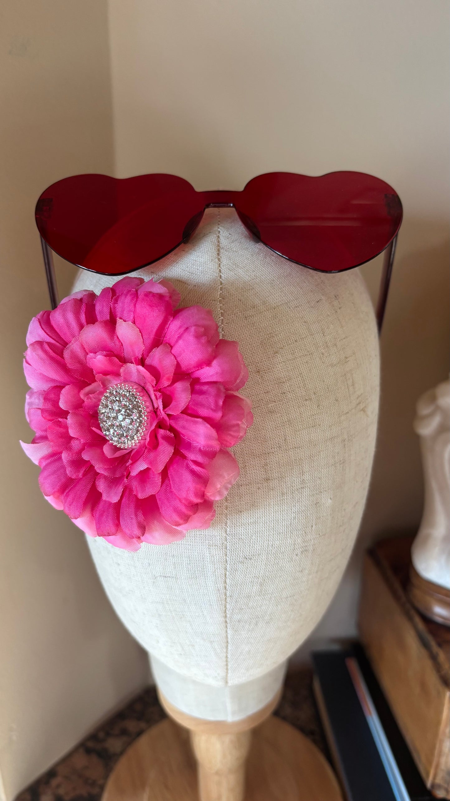 "Dahlia Doll" Pink & Crystal Brooch and Clip.  Pin or Clip into Hair, onto necklace, onto wristlet, on handbag, hat, lapel and more.