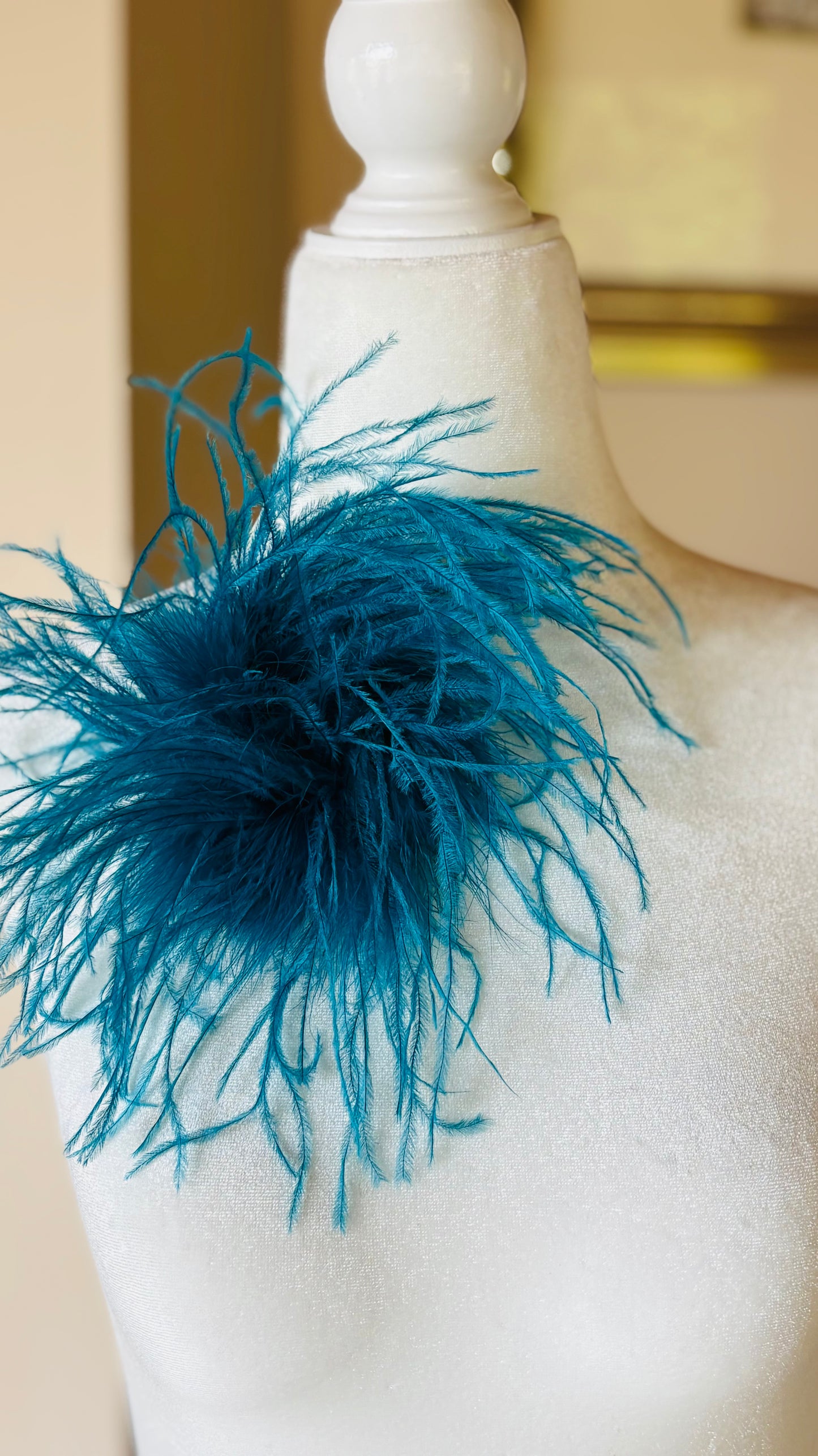 Dietrich Petite Ostrich Pin & Clip in Teal.  Handmade in the USA. Genuine Ostrich. Available in many colors.  Available in Petite or Grand