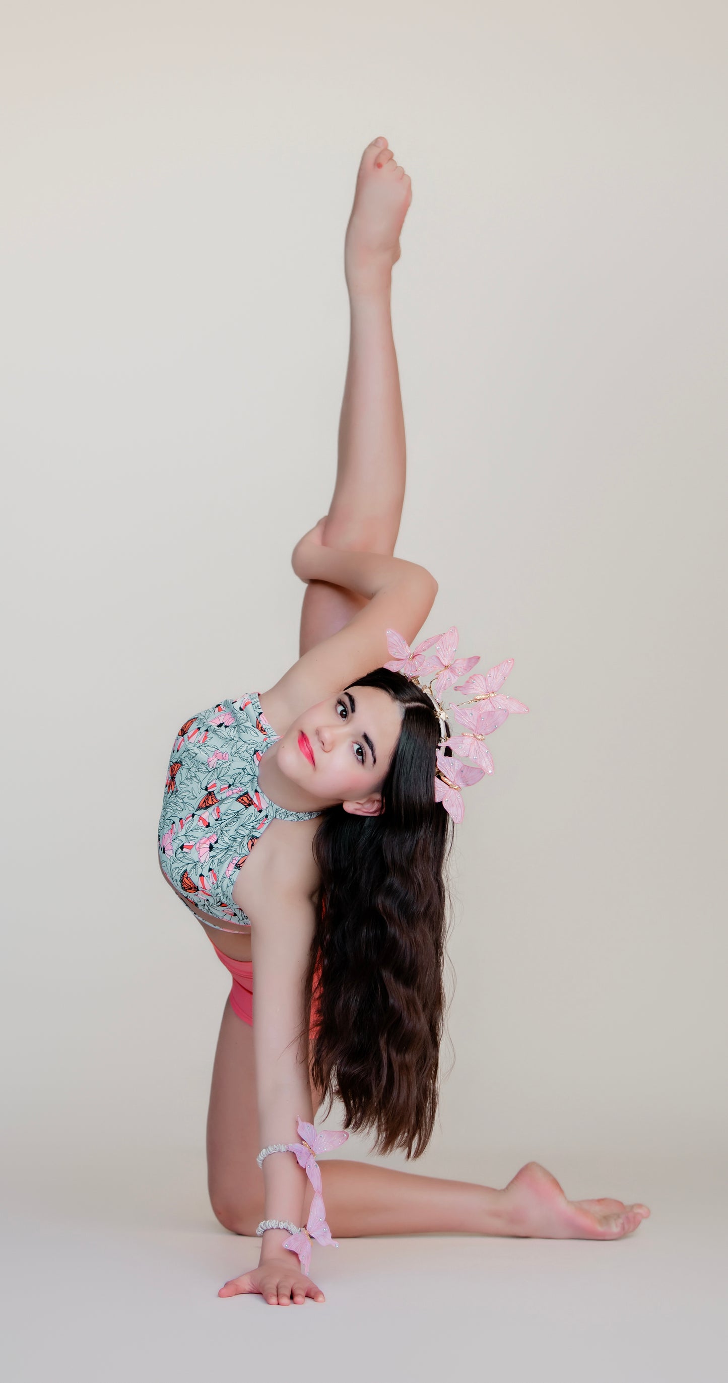 “Vanessa” Pink Butterflies Headband.  Comfort Fit Silk Headband, Bendable Butterflies.  Handmade in Bellevue, Washington.  Clothing by detailsdancewear.