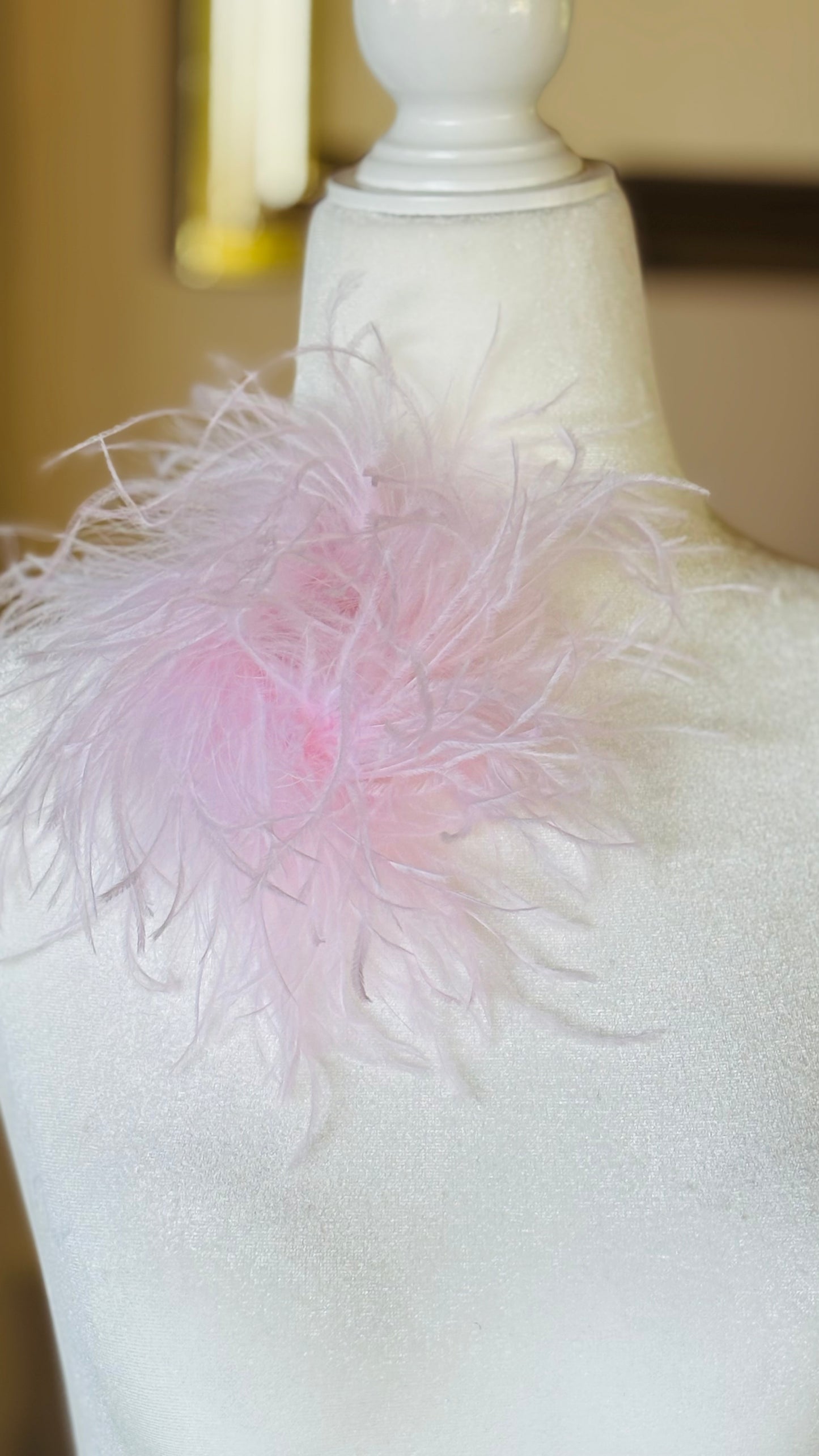 "Dietrich" Petite Ostrich Pin & Clip in Baby Pink.  Made in the USA. Genuine Ostrich. Available in many colors.  Available in Petite or Grand