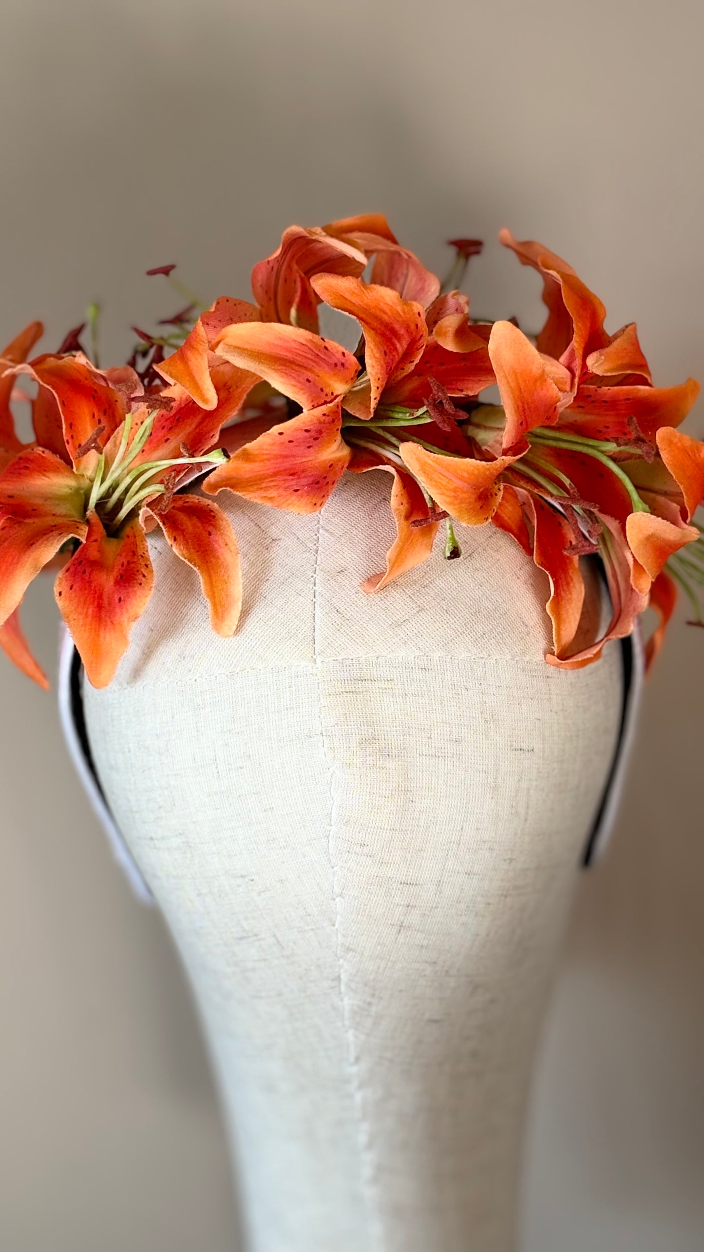 Karin’s Garden “Martha” Couture Tiger Lily Headband | Garden Party Floral Statement Headpiece | Handmade in USA