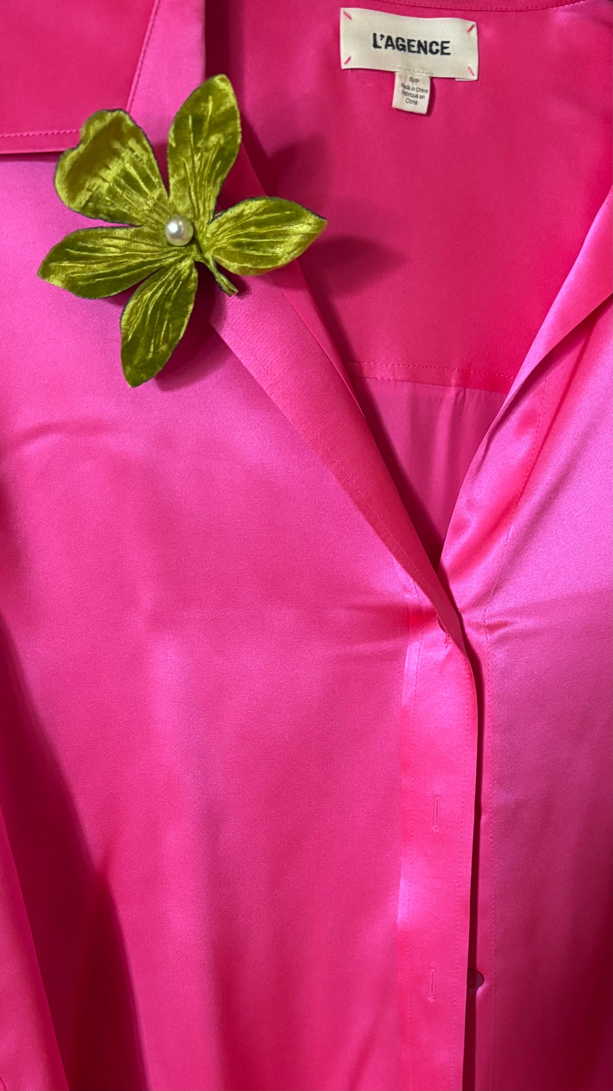 Chartreuse Crushed Velvet Orchid with pearl center Clip into hair, onto lapel, handbag and more