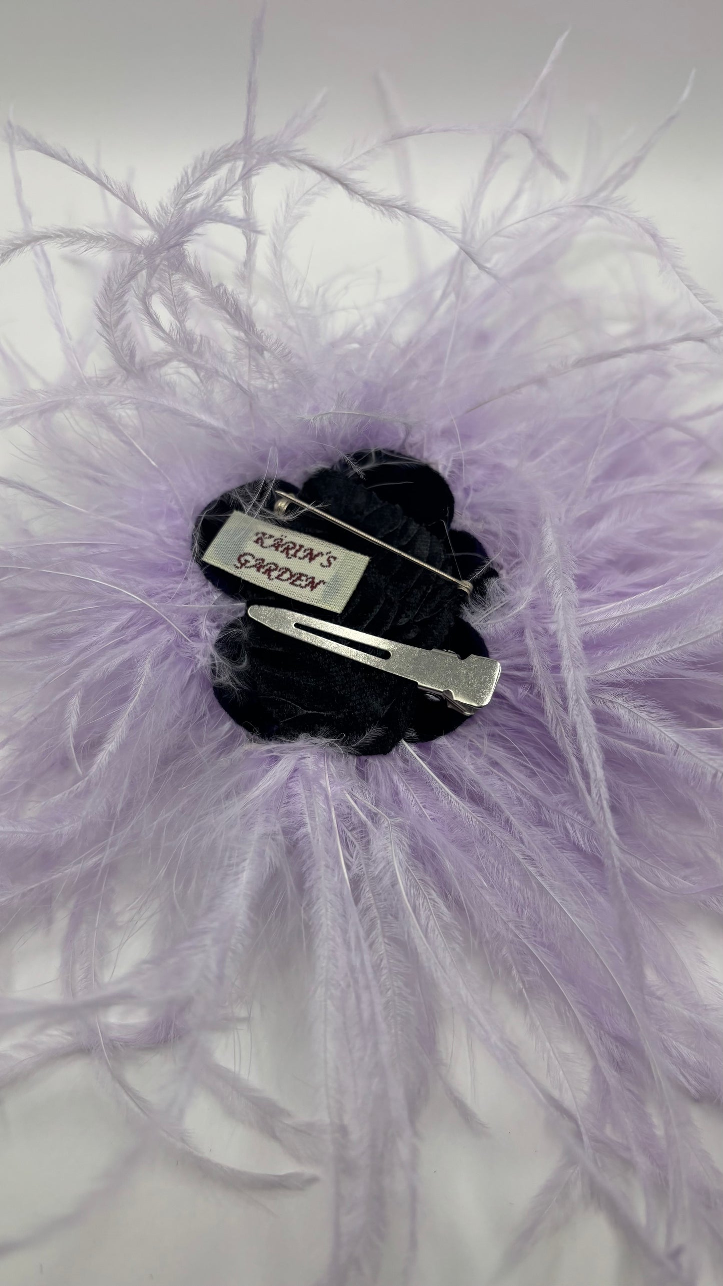 "Dietrich" Petite Ostrich Pin & Clip in Lavender.  Made in the USA. Genuine Ostrich. Available in many colors.  Available in Petite or Grand