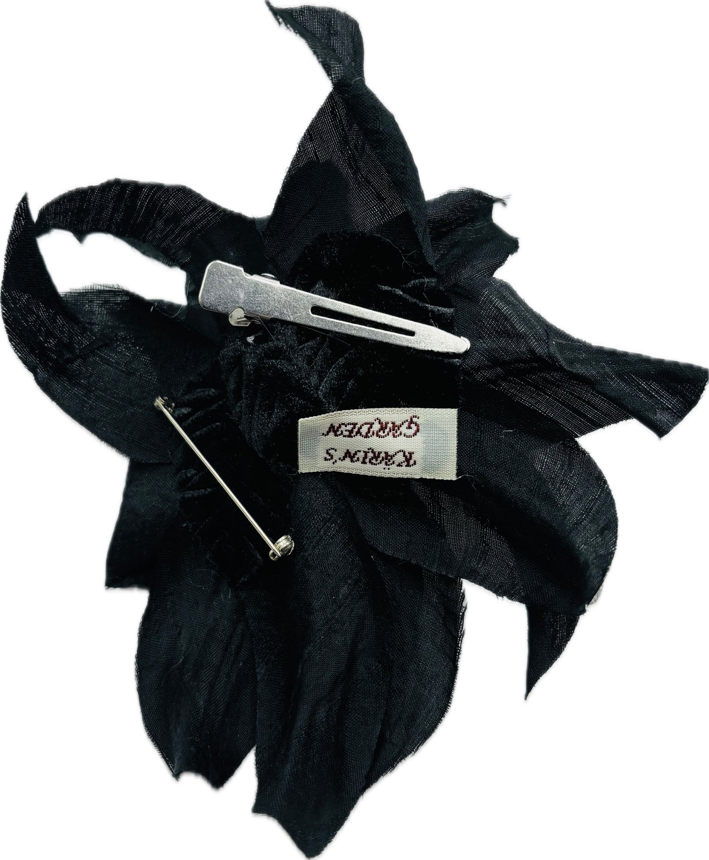 Black Silk Tropical Lily Brooch and Clip. Wear in your hair, clip or pin onto lapel, dress, hat and more.