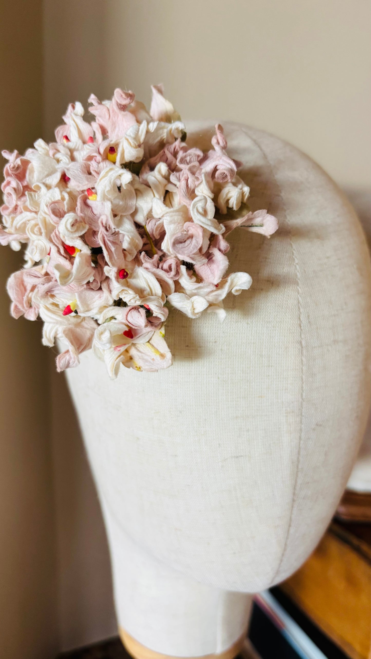 "Esme" Vintage Hydrangea Brooch & Clip 4".  Life Like Hydrangeas