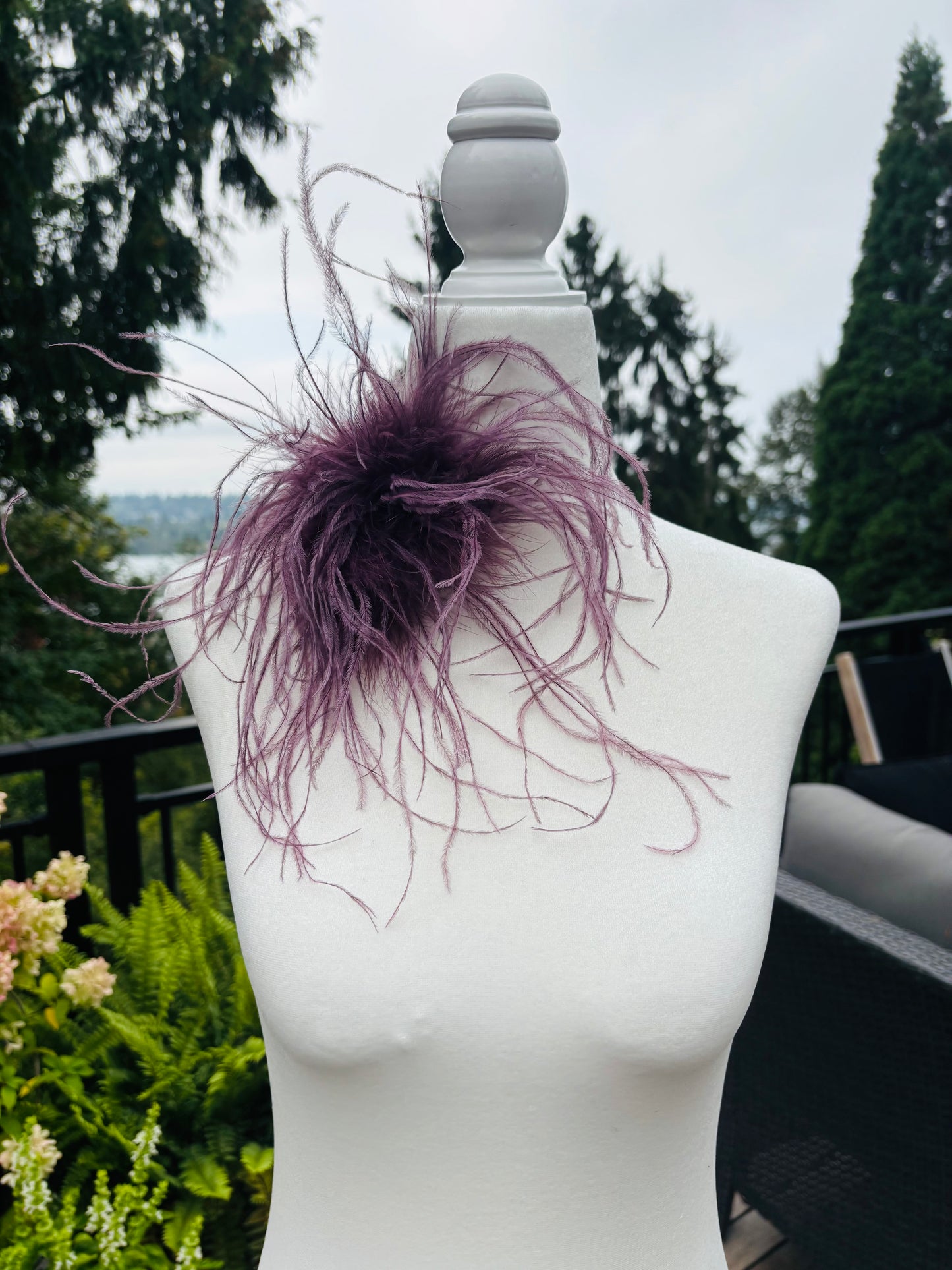 "Dietrich" Petite Ostrich Pin & Clip in Velvet Aubergine. Made in the USA. Genuine Ostrich. Available in many colors.  Available in Petite